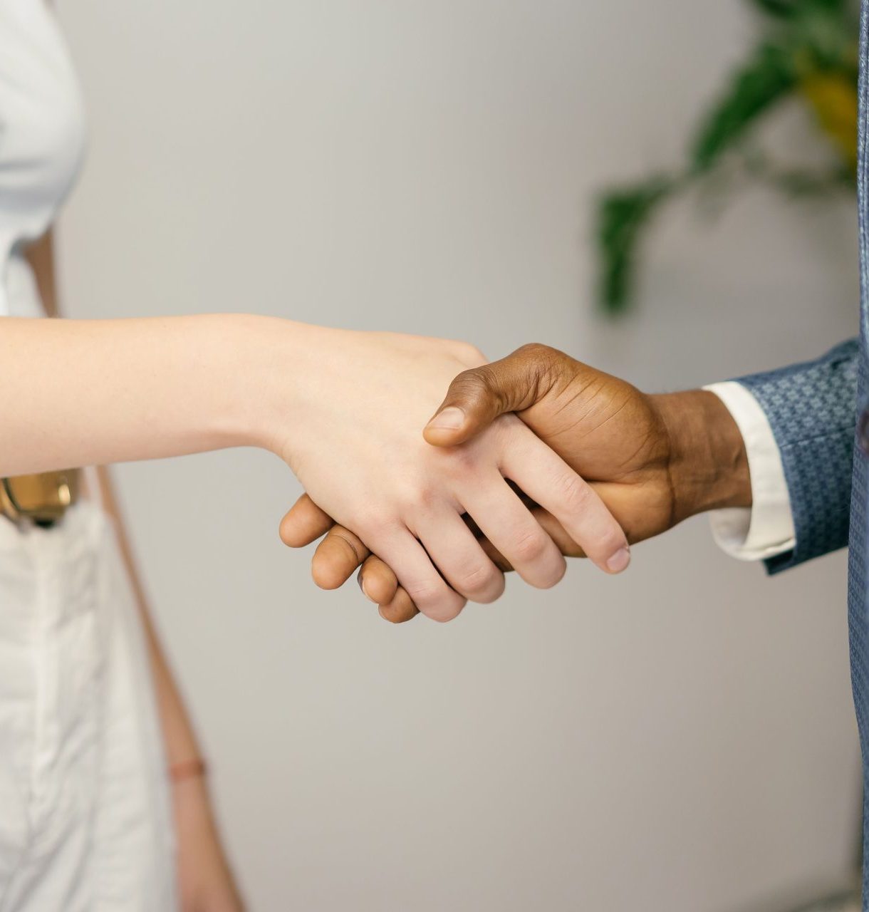 Close-up of a professional handshake symbolizing agreement and partnership in business.